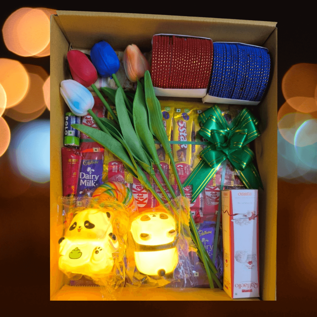 Premium Surprise Gift Box – LED Panda Lights, Tulip Flowers & Chocolate Hamper Premium Surprise Gift Box – LED Panda Lights, Tulip Flowers & Chocolate Hamper